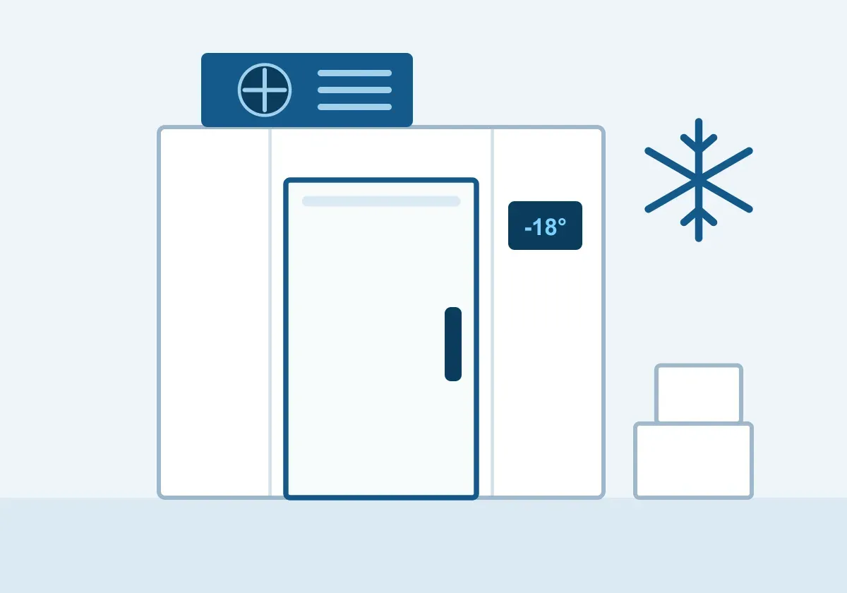 Illustration d'une chambre froide professionnelle avec son groupe froid et son régulateur de température